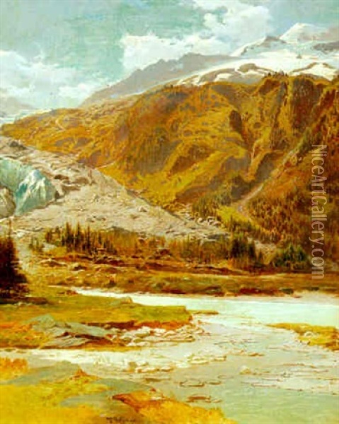 Glacier Le Matin Oil Painting - Jean Francois Xavier Roffiaen