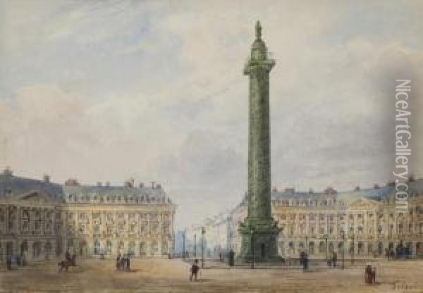 Vue De La Place Vendome A Paris Oil Painting - Gaspard Gobaut