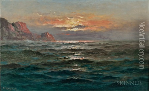 Coastal View At Sunset Oil Painting - Nels Hagerup