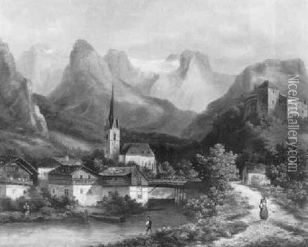 Blick Auf Ein Dorf In Den Bergen Oil Painting - Ferdinand Lepie