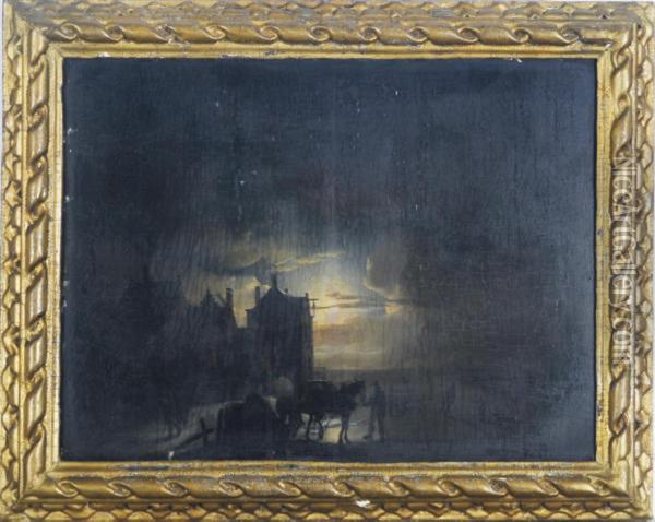 A Winter's Night Oil Painting - Jacobus Theodorus Abels