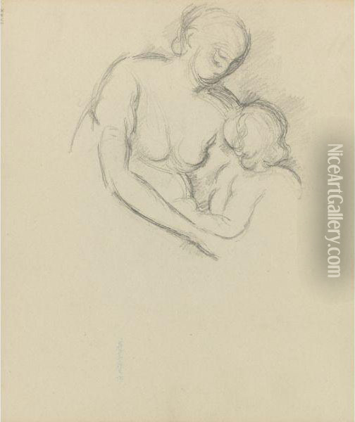 L'amour Et L'amitie, D'apres Pigalle Oil Painting - Paul Cezanne
