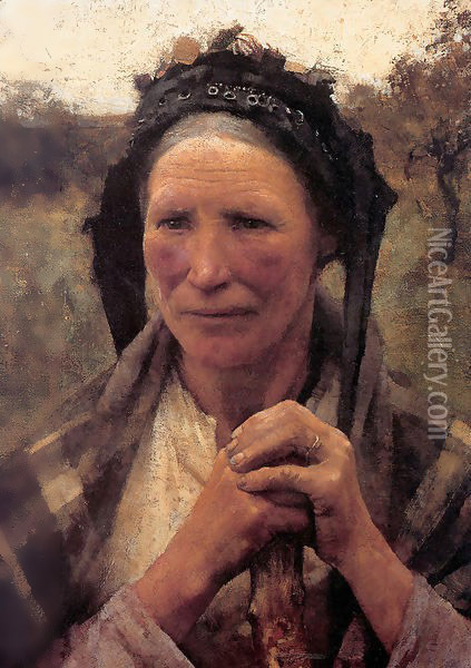 Head of a Peasant Woman 1882 Oil Painting - Sandor Nagy
