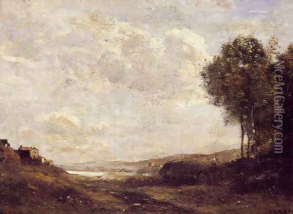 Landscape by the Lake Oil Painting - Jean-Baptiste-Camille Corot