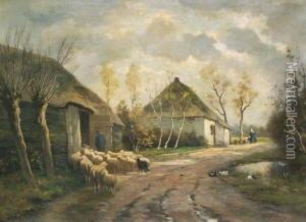 Heimkehrender Hirte Mit Seiner Schafherde Oil Painting - Willem van der Vliet