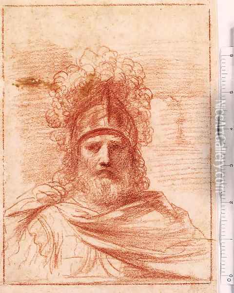The Head of a Soldier wearing a plumed Helmet Oil Painting - Giovanni Francesco Barbieri