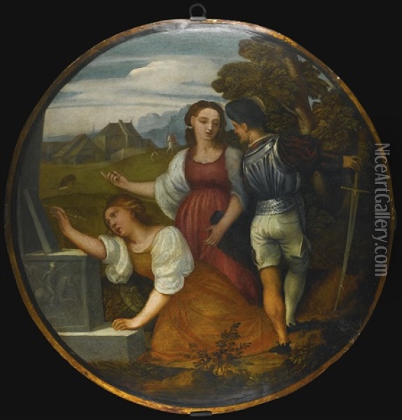 An Allegory Oil Painting - Domenico Campagnola