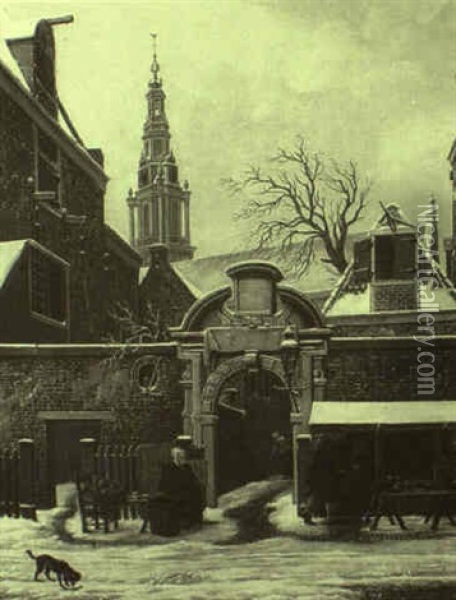 Cobbler Outside The Gates Of The Agnieten Chapel In Amsterdam Oil Painting - Carel Lodewyk Hansen