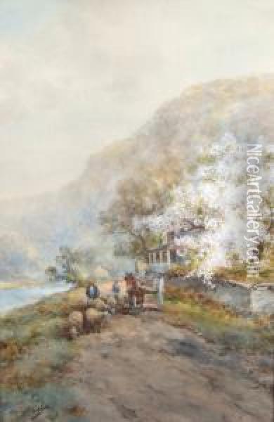 Spring Landscapewith Horse Cart Oil Painting - Frank F. English