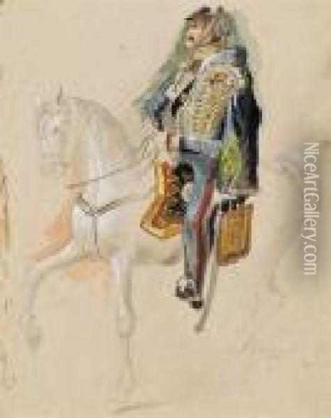 Officier A Cheval Oil Painting - Jean-Louis-Ernest Meissonier