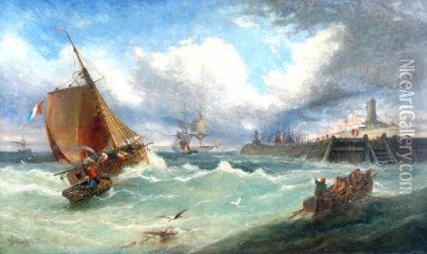 A Light Breeze Off The Coast Of Sunderland Oil Painting - John Callow