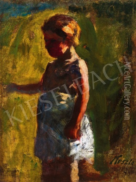 Little Girl In Sunshine Oil Painting - Jozsef Koszta