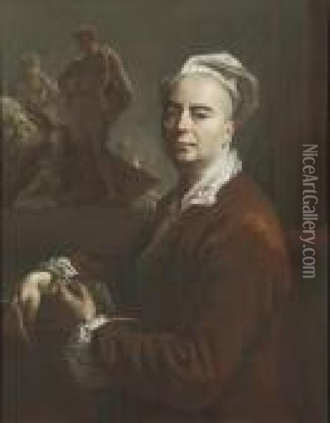 Portrait Of The Artist In His Studio Oil Painting - Nicolas de Largillierre