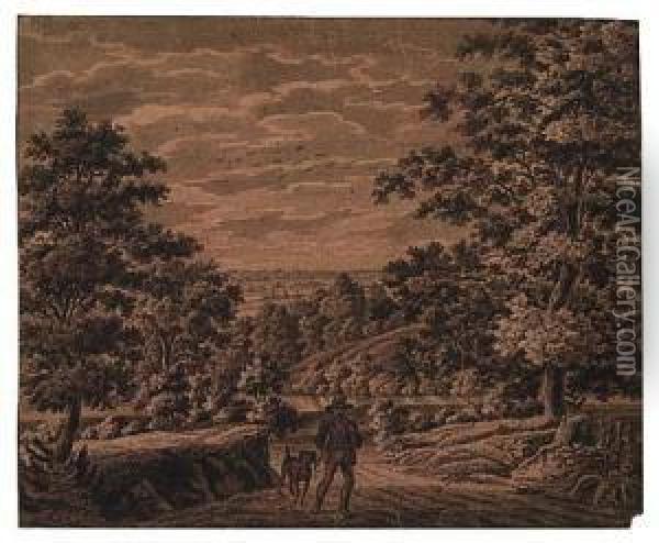 A Morning Landscape With A Huntsman And His Dog Oil Painting - Franz Innocenz Kobell