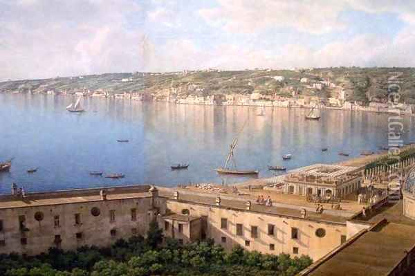 View of the Bay of Naples detail 2 Oil Painting - Giovanni Battista Lusiere