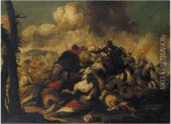 A Cavalry Battle Scene Oil Painting - Antonio Calza