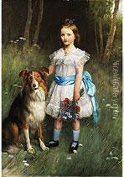 Portrait Eines Kleinen Madchens Mit Hund Oil Painting - Eugene Siberdt