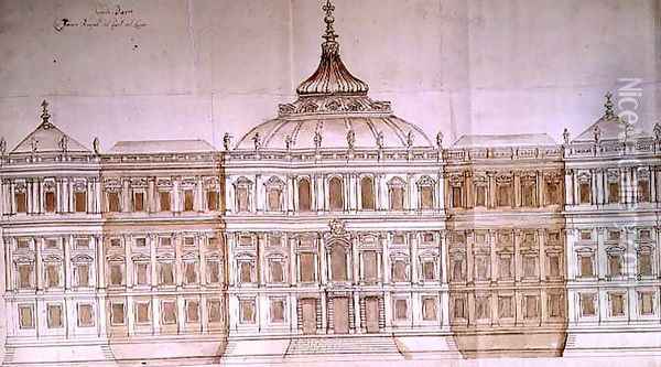 Second Design for the Principal Facade of the Louvre Oil Painting - Carlo Rainaldi