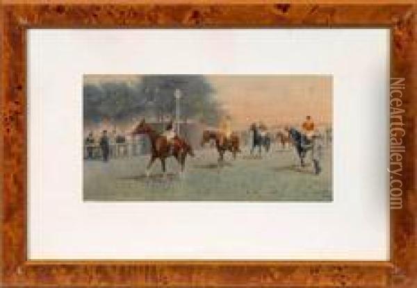 Pferderennplatzszenemit Jockeys Nach Dem Rennen Oil Painting - George Wright