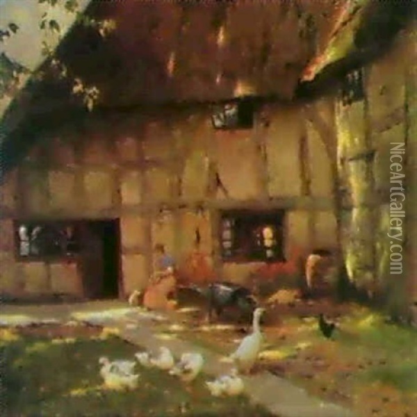 The Cottage Yard Oil Painting - Frederick Hall