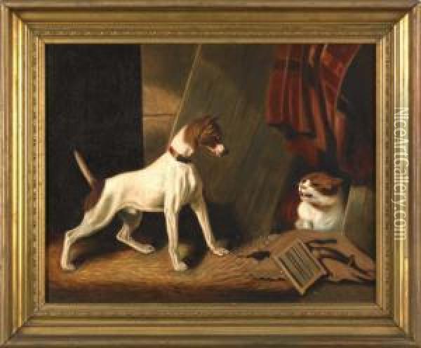 Interior Scene Of A Dog And Cat Oil Painting - Frank Whiting Rogers