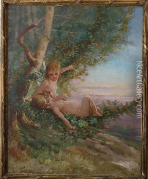 Putti Dans Paysage (pair) Oil Painting - Henri Emmanuel Blanc-Fontaine