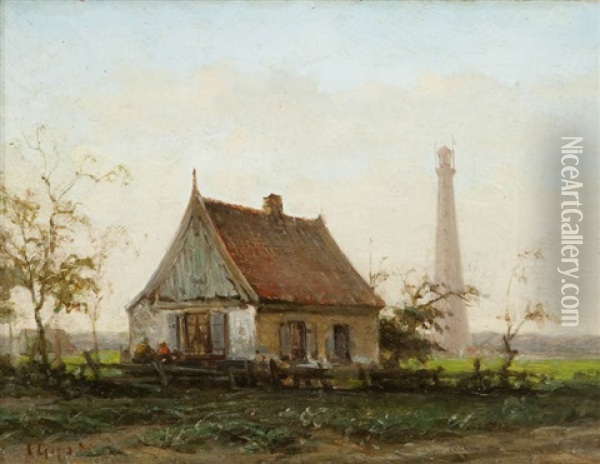 Landschap Met Hoeve En Vuurtoren Oil Painting - Charles Joseph Grips