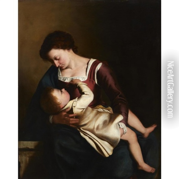 Madonna And Child Oil Painting - Artemisia Gentileschi