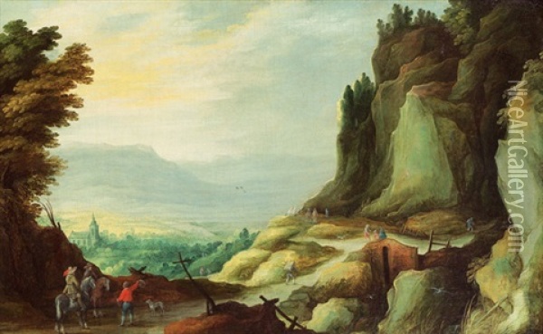Reisende In Einer Gebirgslandschaft Oil Painting - Joos de Momper the Younger