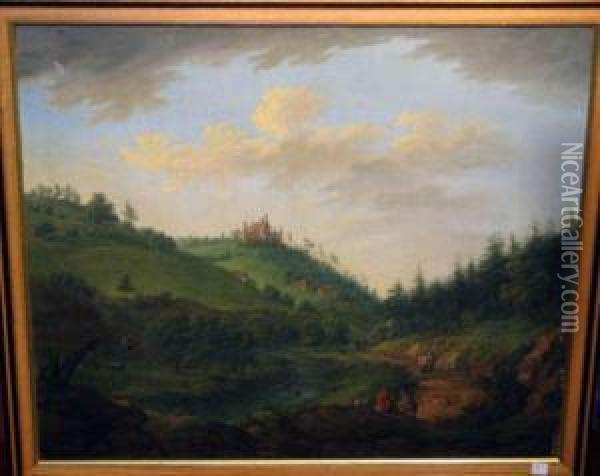 Landscape With Church And Farmers Oil Painting - Martin von Molitor
