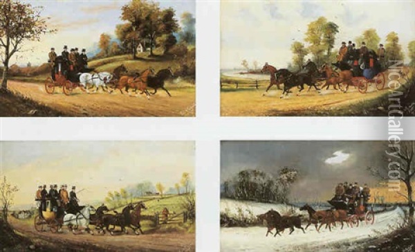 The Four Seasons; Stagecoaches In Spring Oil Painting - Philip H. Rideout