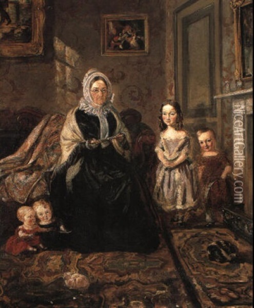 Group Portrait Of Mrs. Davies With Four Of Her Clark Grandchildren Oil Painting - William Holman Hunt