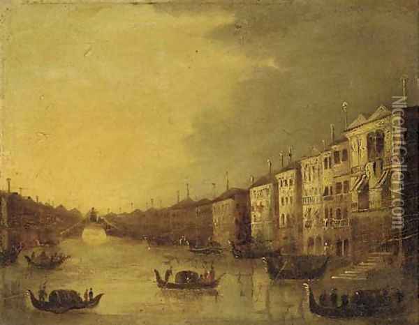 A capriccio of a Venetian canal Oil Painting - Giacomo Guardi