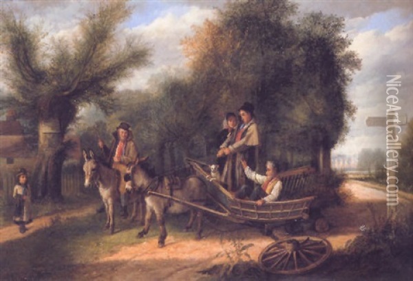 A Mishap At The Crossroads Oil Painting - Charles Hunt the Younger