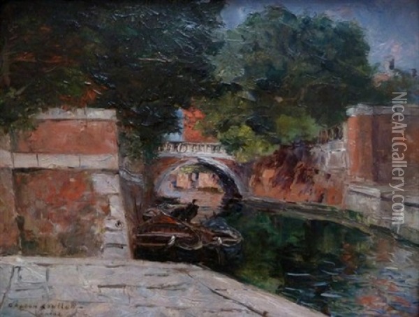 Un Pont Pres Du Jardin Public A Venise Oil Painting - Gaston Marie Anatole Roullet