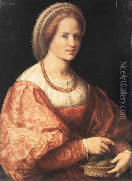 Lady with a Basket of Spindles c. 1516 Oil Painting - (Jacopo Carucci) Pontormo