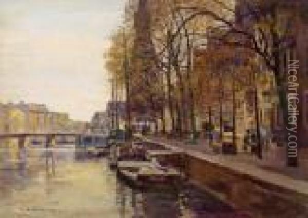 Amsterdamer Gracht Oil Painting - Heinrich Hermanns