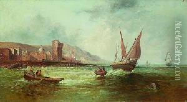 Fischerboote Vor Sudlichem Meereshafen. Oil Painting - Alfred Pollentine