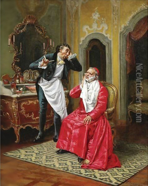 The Awkward Barber Oil Painting - Francois Brunery