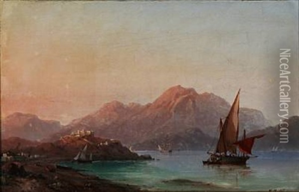 Aften Ved Andalusiens Kyst. Til Venstre Ruiner Af Det Mauriske Kastel Ved Salubrena Oil Painting - Vilhelm Melbye