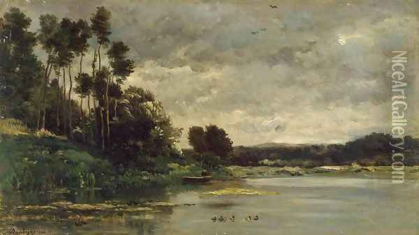 River Bank Oil Painting - Charles-Francois Daubigny