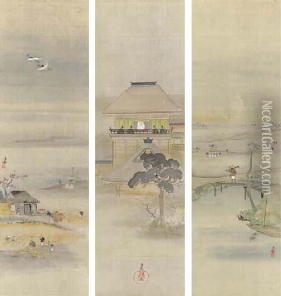 Takatsu No Miya Palace Oil Painting - Kobayashi Kiyochika