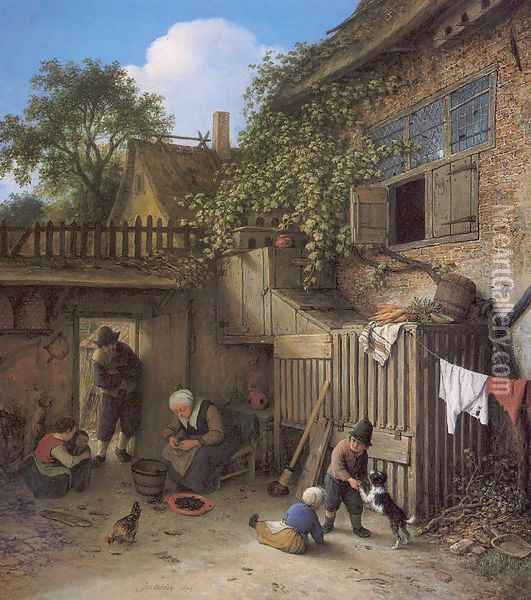 The Cottage Dooryard 1673 Oil Painting - Adriaen Jansz. Van Ostade