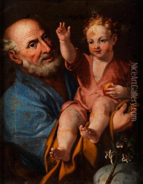 Der Heilige Joseph Mit Dem Segnendenjesuskind Im Arm Oil Painting - Gaspare Traversi