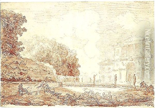 View Of The Villa Aldobrandini At Frascati, Seen From The Garden Oil Painting - Hubert Robert
