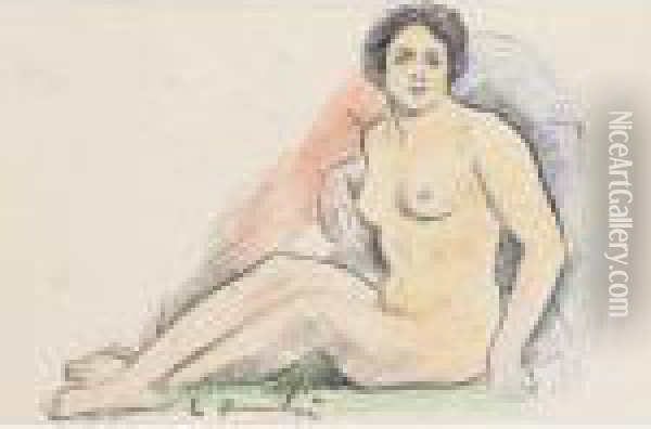 A Seated Female Nude Oil Painting - George Leslie Hunter