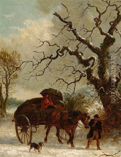 A Countryman And His Dog Leading A Cart In The Snow Oil Painting - Thomas Smythe