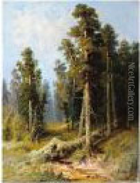 Apsit , Light In The Woods, Signed And Dated On The Reverse 1899, Oil On Canvas, 58.5 X 45 Cm.; 23 X 17 3/4 In Oil Painting - Alexander Petrovich Sokolov