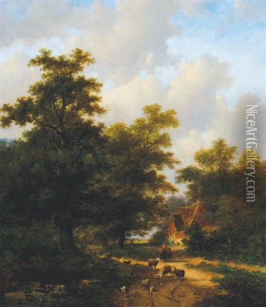 Sheep By A Cottage Oil Painting - Barend Cornelis Koekkoek