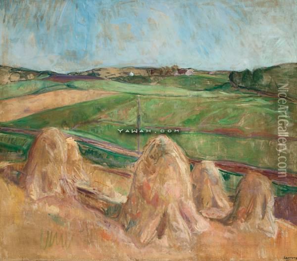 Landskap Med Hoystakker Oil Painting - Theodor Laureng